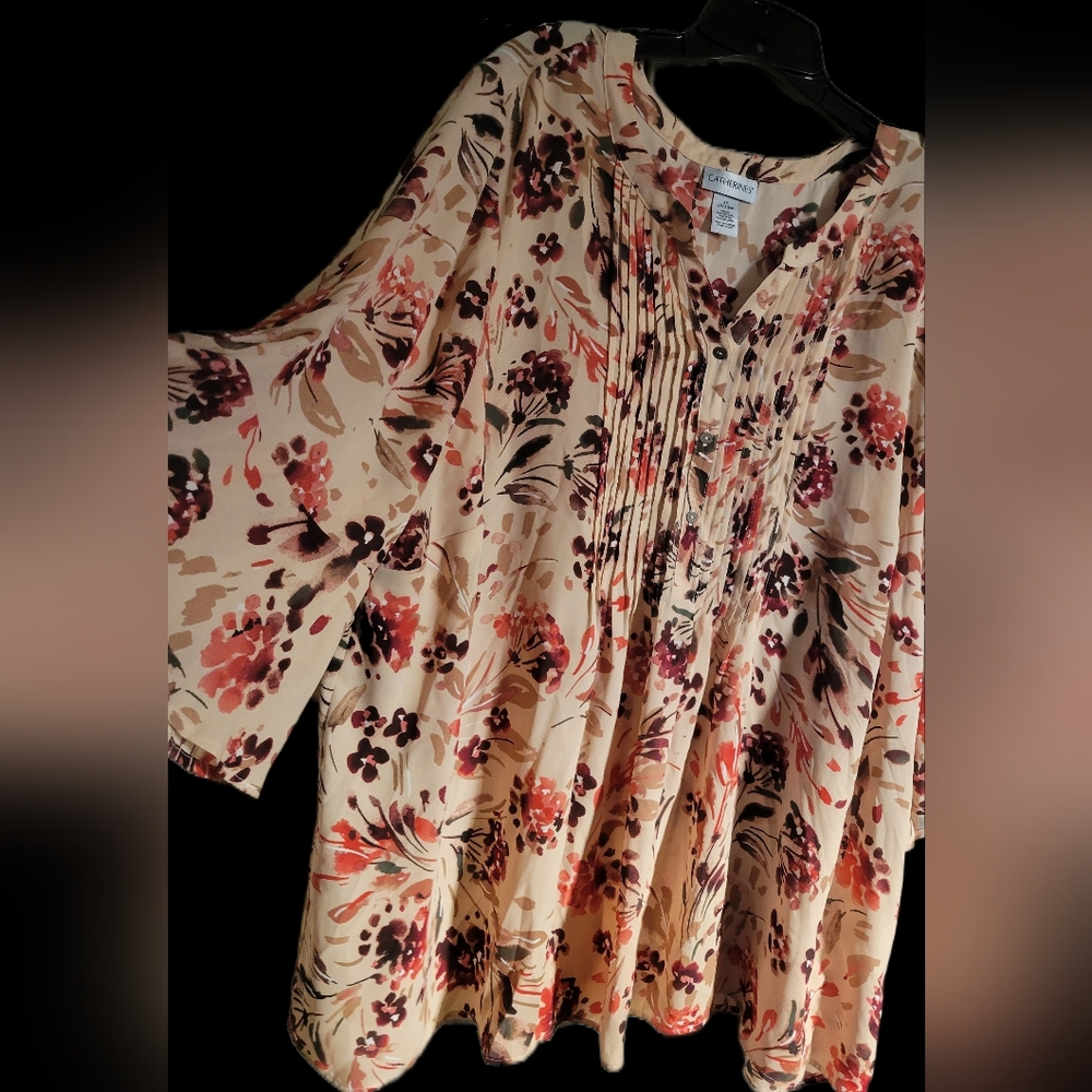 Catherines Floral Blouse with Beige and Orange Accents 26/28